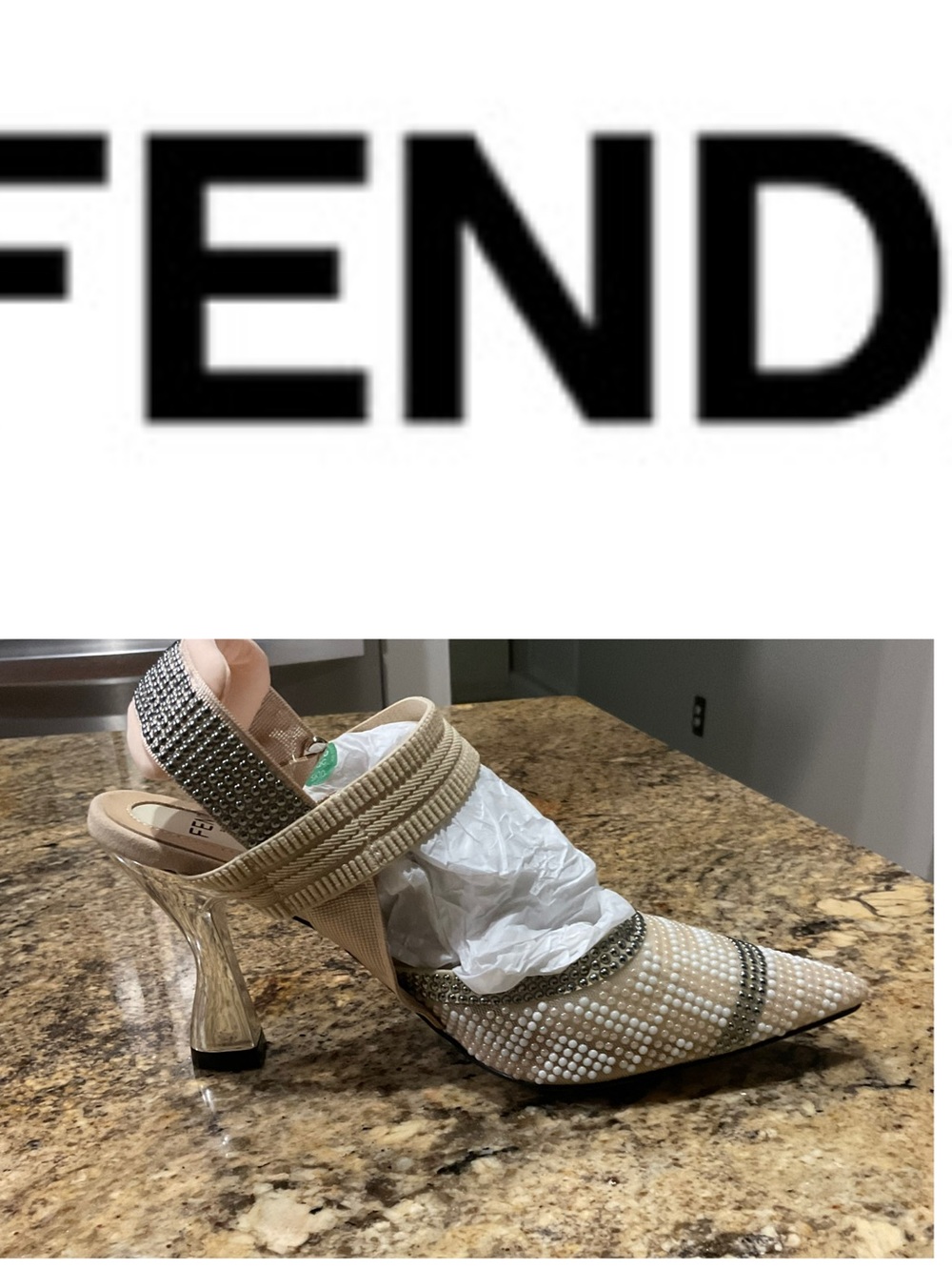 ‼️WOW‼️FF Beige Pearl & Crystal Embellished Pointed Slingback Heel‼️NEW